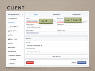 2014. By Deng Wei-Dai. For Social Web Design Workshop.
CLIENT
8
Client ID Client Secret
 