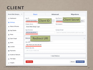 2014. By Deng Wei-Dai. For Social Web Design Workshop.
CLIENT
8
Client ID Client Secret
Redirect URI
 
