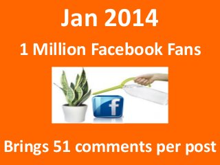 Jan 2014
1 Million Facebook Fans

Brings 51 comments per post

 