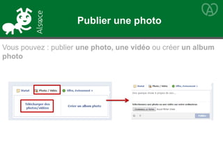 Publier une photo
Vous pouvez : publier une photo, une vidéo ou créer un album
photo
 