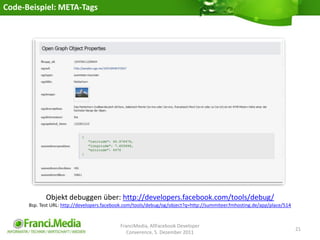 Code-Beispiel: META-Tags




             Objekt debuggen über: http://developers.facebook.com/tools/debug/
      Bsp. Tes...