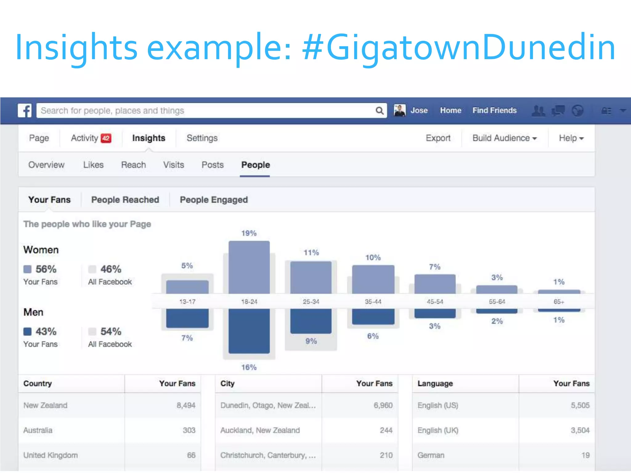 Insights example: #GigatownDunedin 
52 
 