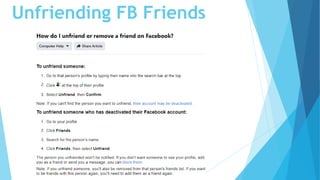 Unfriending FB Friends
 