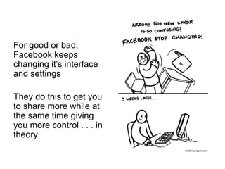 For good or bad,
Facebook keeps
changing it’s interface
and settings

They do this to get you
to share more while at
the same time giving
you more control . . . in
theory
 