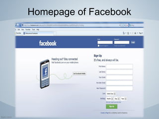 Homepage of Facebook
 
