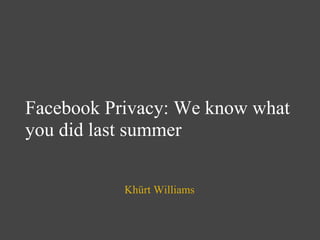 Facebook Privacy: We know what you did last summer Khürt Williams 