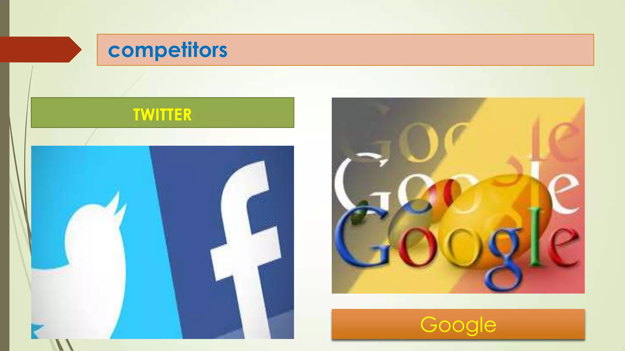 competitors
TWITTER
Google
 