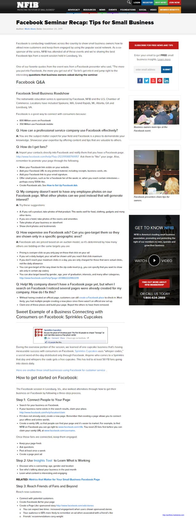 Facebook Seminar Recap | Writing Sample by Mark Alves | PDF