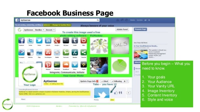 Facebook Business Page

Before you begin – What you
need to know.
1.
2.
3.
4.
5.
6.
© 2013 Aptisense

#wrsbrc

Presented b...