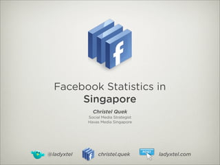 Facebook Statistics in
       Singapore
              Christel Quek
            Social Media Strategist
            Havas Media Singapore




@ladyxtel        christel.quek        ladyxtel.com
 