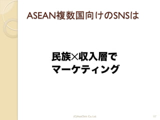 ASEAN複数国向けのSNSは
民族✕収入層で
マーケティング
57(C)AsiaClick. Co. Ltd.
 