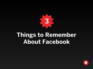 ‣ Total likes
‣ Total impressions
‣ Monthly active users
‣ Engagement by post category
‣ Engagement by day/time
‣ Actions/conversions (paid)
‣ Fan demographics
‣ Unique page views
‣ Referring links on site
Facebook measurement
 