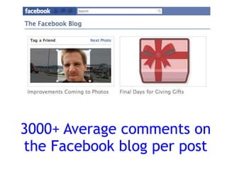 3000+ Average comments on
the Facebook blog per post
 