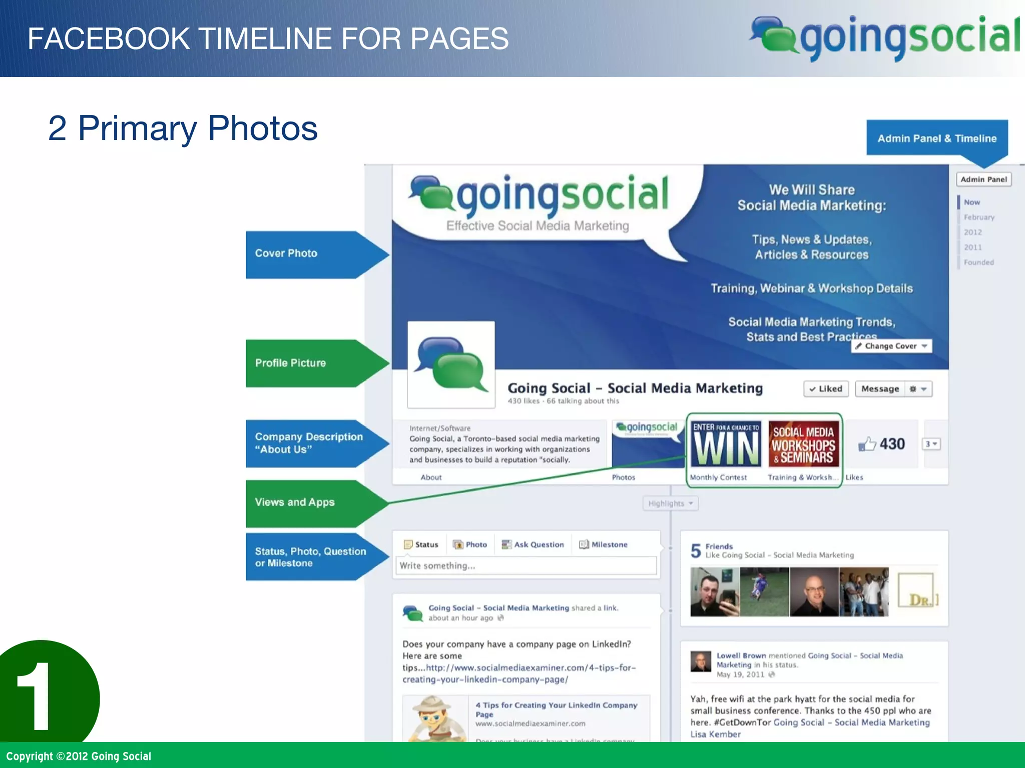 FACEBOOK TIMELINE FOR PAGES


        2 Primary Photos




1
Copyright ©2012 Going Social
 