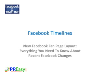 Facebook Timelines

  New Facebook Fan Page Layout:
Everything You Need To Know About
     Recent Facebook Changes
 