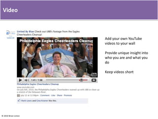 Keep Things Fresh with Status UpdatesTake fans behind the scene at your business.Start a conversation your customers will partake inHumanize your business with postsShare opportunities with your customers / Special offersPromote community or charity projectsThanks employees and customers for an accomplishment Share videos and pictures
