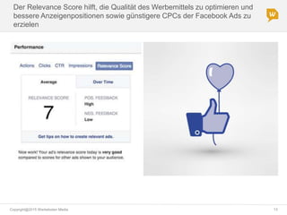 Copyright@2015 Werbeboten Media 13
Der Relevance Score hilft, die Qualität des Werbemittels zu optimieren und
bessere Anzeigenpositionen sowie günstigere CPCs der Facebook Ads zu
erzielen
 