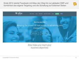 Copyright@2015 Werbeboten Media 19
Ende 2014 startet Facebook mit Atlas den Weg hin zur globalen DSP und
kombiniert das eigene Targeting und die Schaltung auf externen Seiten
 