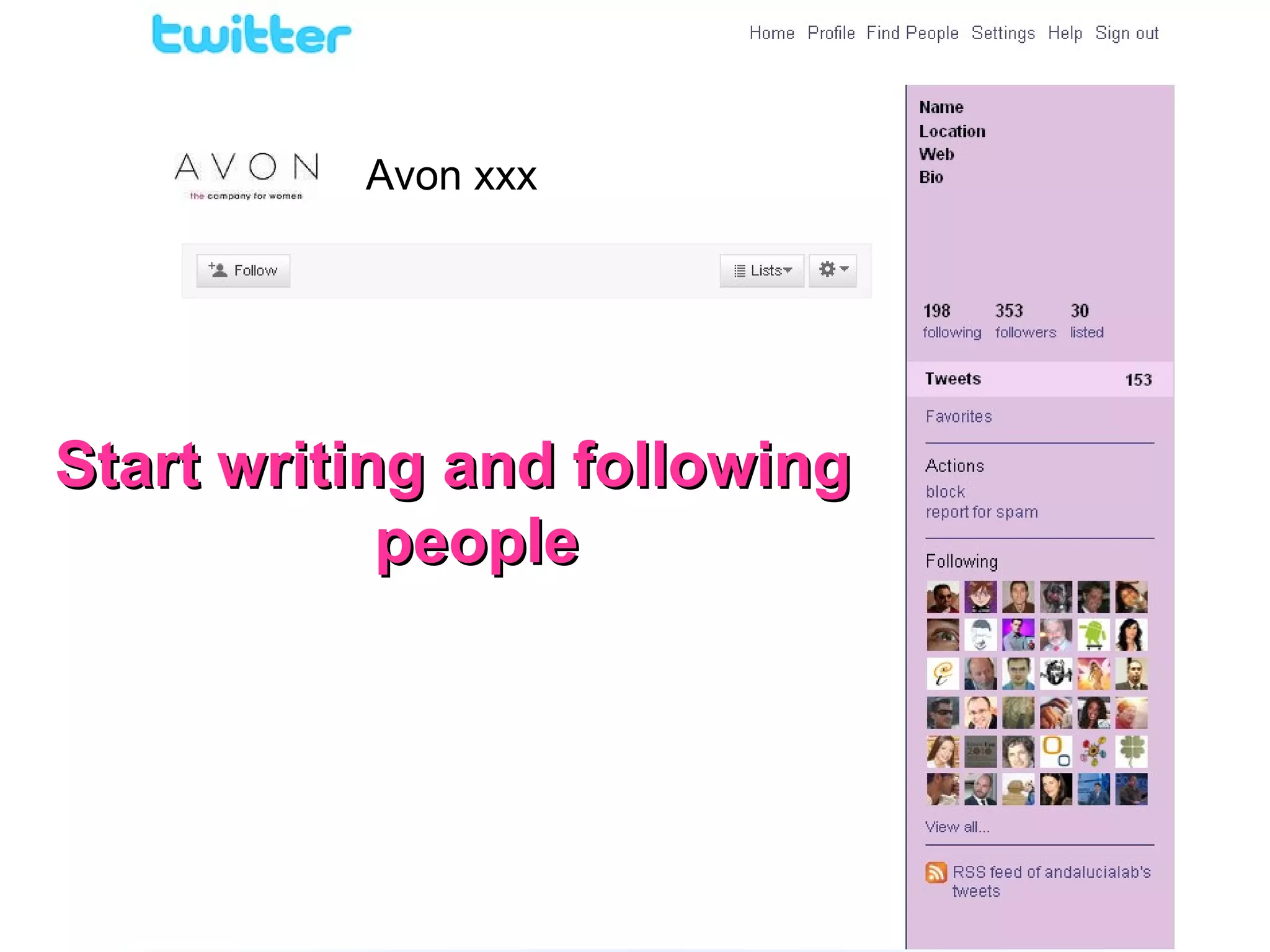 Avon xxx Start writing and following people 