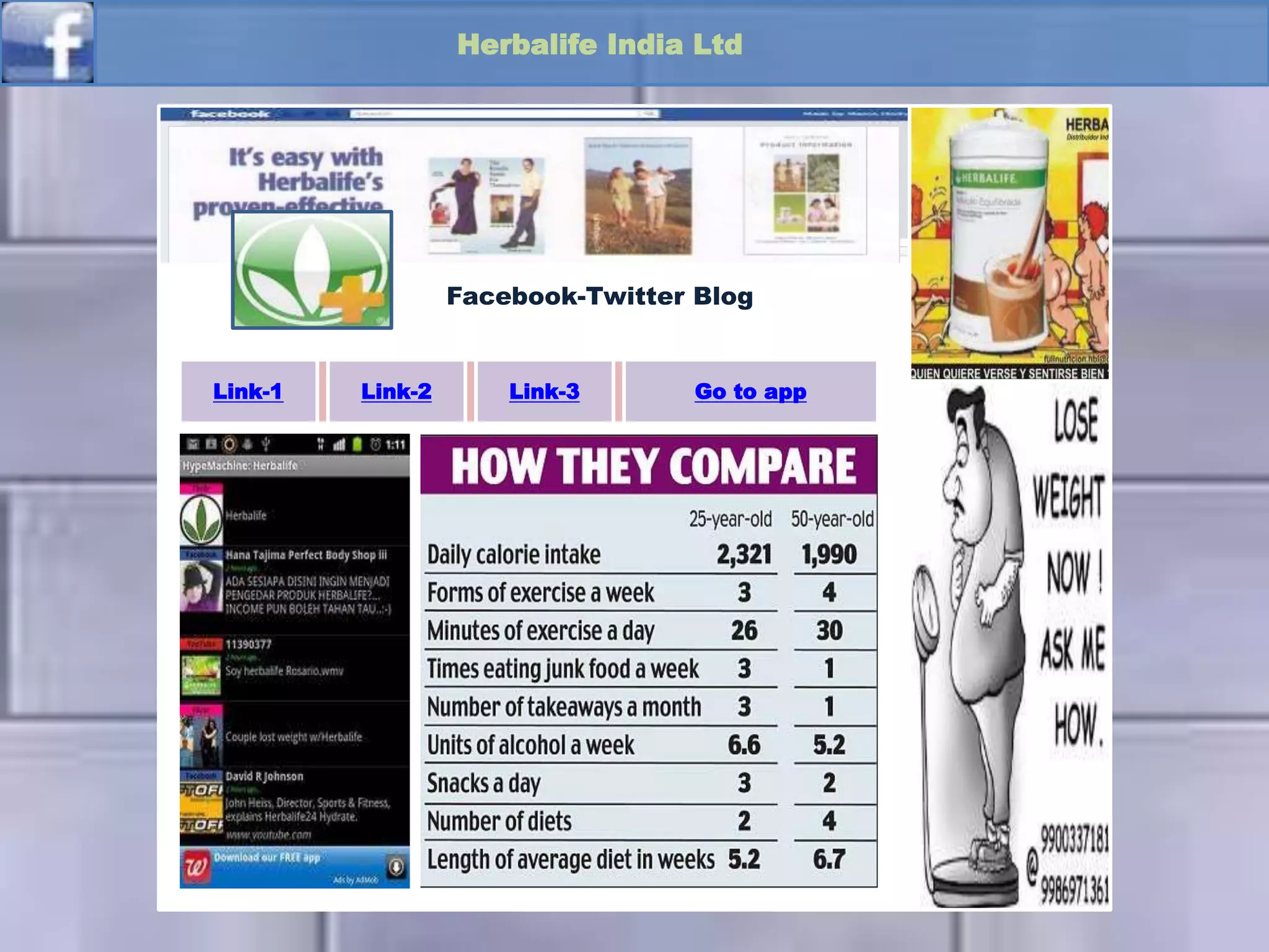 Twitterpage-3Twitterpage-1Download-Application
Company-Project App
Herbalife India Ltd
Facebook-Twitter Blog
Link-1 Link-2 Link-3 Go to app