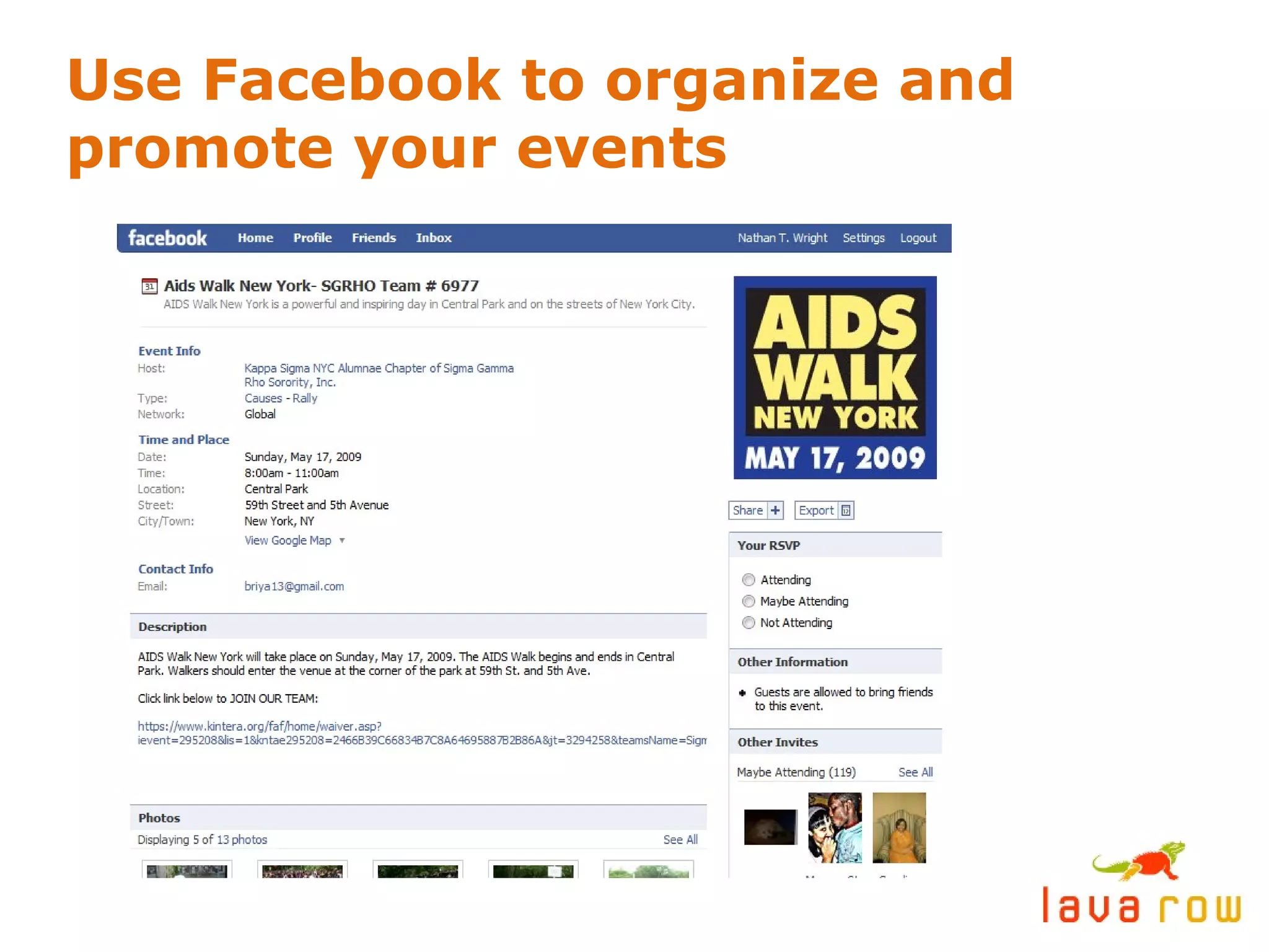 Use Facebook to organize and promote your events 