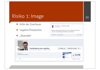 Risiko 1: Image            30

  ■ Kritik der Zuschauer
  ■ negative Presseinfos
  ■ „Skandale“
 