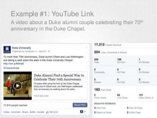 Example #1: YouTube Link
A video about a Duke alumni couple celebrating their 70th
anniversary in the Duke Chapel.
 
