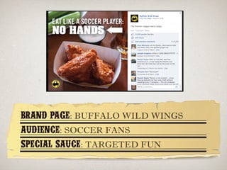 BRAND PAGE: BUFFALO WILD WINGS
AUDIENCE: SOCCER FANS
SPECIAL SAUCE: TARGETED FUN
 