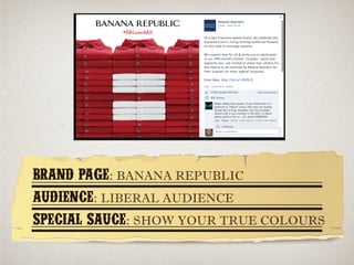 BRAND PAGE: BANANA REPUBLIC
AUDIENCE: LIBERAL AUDIENCE
SPECIAL SAUCE: SHOW YOUR TRUE COLOURS
 