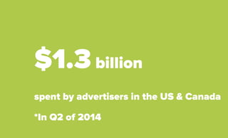 $1.3 billion 
spent by advertisers in the US & Canada 
*In Q2 of 2014 
 