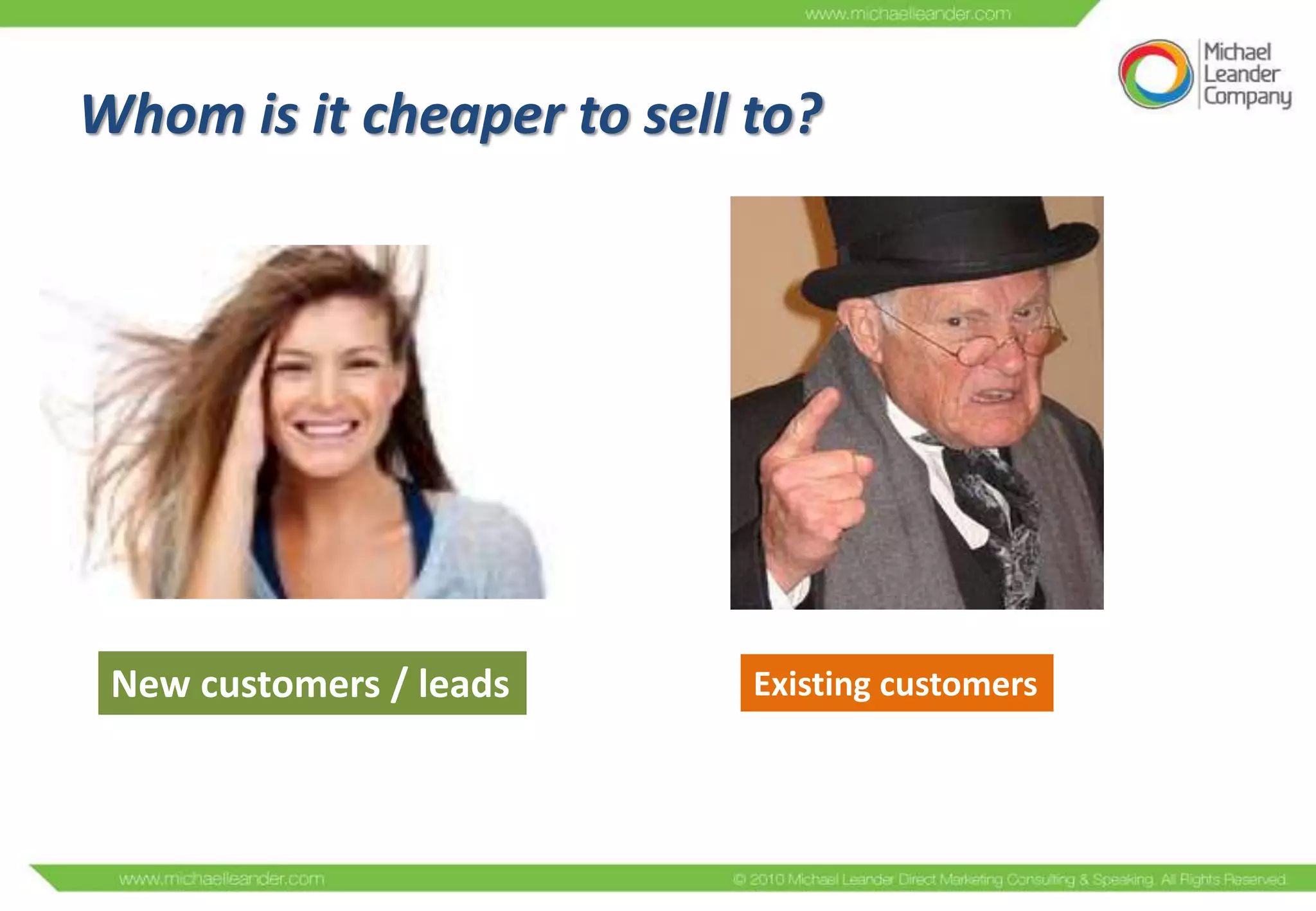 Whom is it cheaper to sell to?




 New customers / leads     Existing customers
 