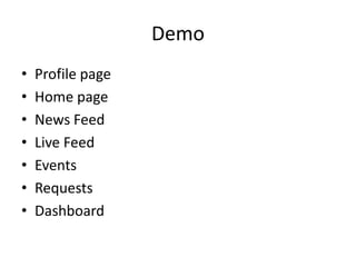 DemoProfile pageHome pageNews FeedLive FeedEventsRequestsDashboard