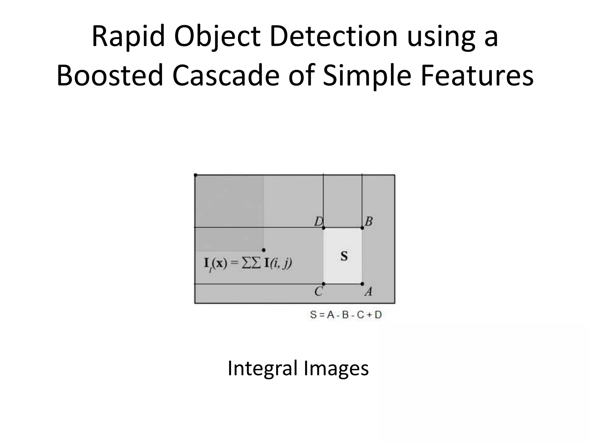 Rapid Object Detection using a Boosted Cascade of Simple FeaturesIntegral Images