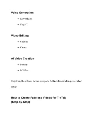 Face Less Video Generator Faceless Video Generator for TikTok (AI Growth Without Showing Face) | PDF