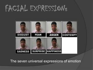 FACIAL EXPRESSIONs




 The seven universal expressions of emotion
 