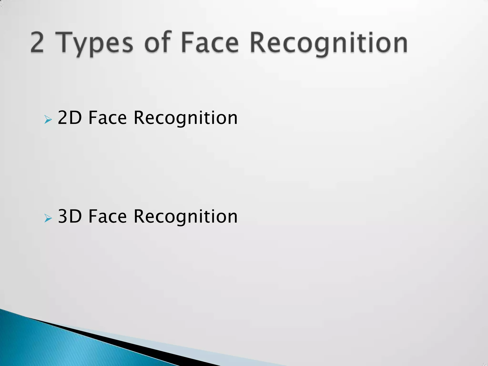    2D Face Recognition




   3D Face Recognition
 