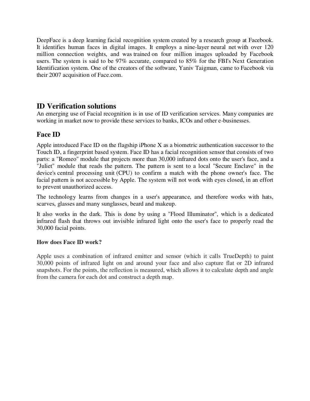 Face Recognition Research Report