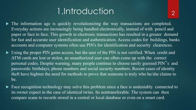 Face recognition technology - BEST PPT | PPSX