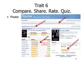 Trait 6  Compare. Share. Rate. Quiz. <ul><li>Flixster </li></ul>