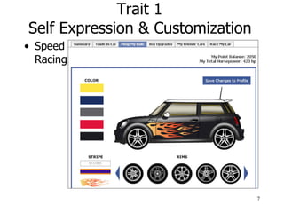 Trait 1  Self Expression & Customization   <ul><li>Speed Racing </li></ul>