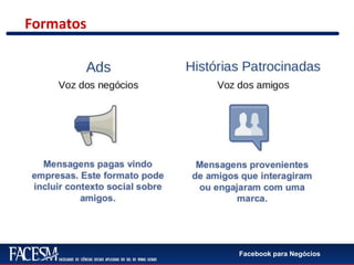 Facebook para Negócios
Formatos
 