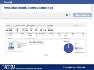 Facebook para Negócios
http://facebook.com/ads/manage
 