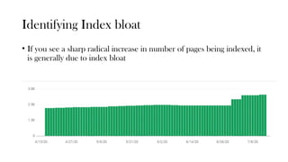 Identifying Index bloat
• If you see a sharp radical increase in number of pages being indexed, it
is generally due to index bloat
 