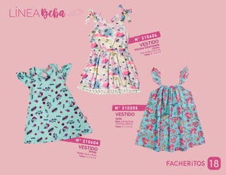 118
LÍNEA
Fondo: Aqua y Rosa.Talles: 0 1 2 3 4 6
VESTIDO
N° 210604
Jersey
Colores:
Con Verde y Con Lila
Talles: 0 1 2 3 4 6
VESTIDON° 210606
Voile
Base: Celeste,Rosa,
Amarilla y Blanca.
Talles: 0 1 2 3 4 6
VESTIDO
N° 210205
Viscosa Estampada
 
