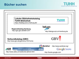 Dezember 2014 Universitätsbibliothek, Thomas Hapke 
Weitere Wege zur globalen digitalen Bibliothek 
http://www.zvdd.de 
http://www.deutsche-digitale-bibliothek.de 
http://www.archive.org/ 
http://books.google.de  