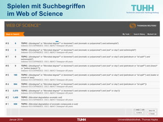 Dezember 2014 Universitätsbibliothek, Thomas Hapke 
Wo finden Sie Fachdatenbanken? 
•Datenbank der Datenbanken 
Zugang zu den von der TUHH lizenzierten Fachdatenbanken nur im TUHH-Intranet oder via VPN! 
http://www.tub.tu-harburg.de/ 
...im Datenbank- Informationssystem (DBIS) 
Klick! 
Datenbank der Datenbanken  