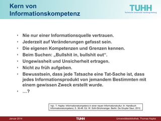 Dezember 2014 Universitätsbibliothek, Thomas Hapke 
Open Access @TUHH 
Entscheidung des Präsidiums der TUHH am 20.03.2013: Open Access ist ein strategisches Ziel der TUHH. 
• Unterstützung beim Publizieren durch die TU-Bibliothek http://www.tub.tu-harburg.de/publizieren/ 
• Institutional Repository der TUHH, dem Dokumentenserver TUBdok http://doku.b.tu-harburg.de 
• Seit 2013: Publikationsfonds zur Förderung der Publikation in OA-Zeitschriften 
• OA-Beauftragte für die TUHH an der TU-Bibliothek  