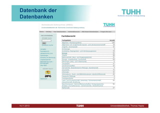 Datenbank der
Datenbanken

www.bibliothek.uni-regensburg.de/dbinfo/
Dezember 2013

Universitätsbibliothek, Thomas Hapke

 