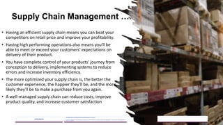 Supply Chain Management ….
• Having an efficient supply chain means you can beat your
competitors on retail price and improve your profitability.
• Having high performing operations also means you'll be
able to meet or exceed your customers' expectations on
delivery of their product.
• You have complete control of your products' journey from
conception to delivery, implementing systems to reduce
errors and increase inventory efficiency.
• The more optimized your supply chain is, the better the
customer experience, the happier they'll be, and the more
likely they'll be to make a purchase from you again.
• A well-managed supply chain can reduce costs, improve
product quality, and increase customer satisfaction
2023/06/03
A Strategic Business Unit (SBU) of Fachs Group offering Corporate Training in:
Leadership, Management & Personal Mastery I Governance, Risk & Compliance I Financial & Supply Chain Management I Business Skills I Technology Skills I
Industry Certifications
65
 