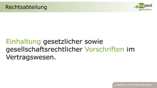 Rechtsabteilung




Einhaltung gesetzlicher sowie
gesellschaftsrechtlicher Vorschriften im
Vertragswesen.
 